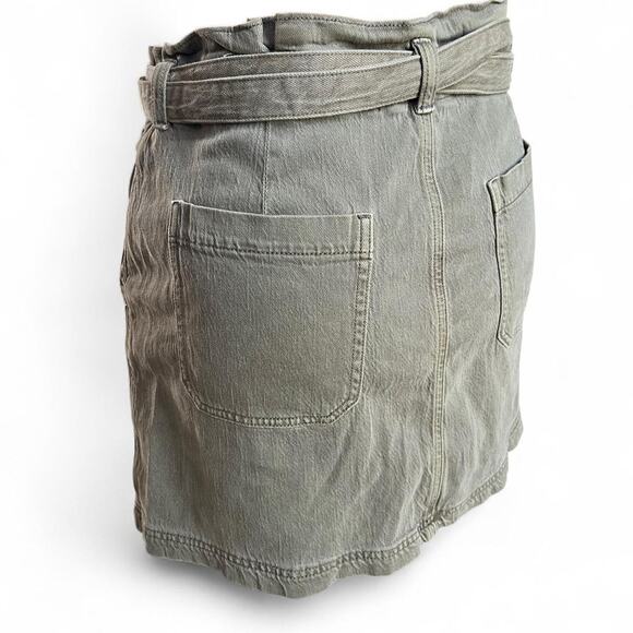 American Eagle Khaki Green Denim Mini Skirt With Belt And Paper Bag Waist - Picture 4 of 8